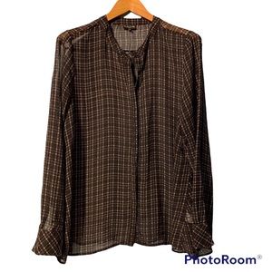 Black Sandra Venditti Plaid Semi Sheer Blouse